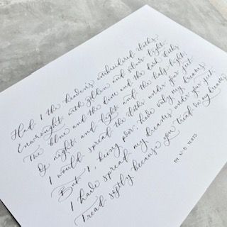 A Calligraphy piece for a friend's anniversary. Before it was framed.