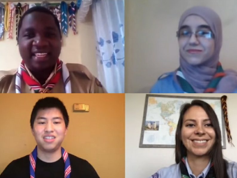 Let’s hear it for our wonderful #JOTI Live MCs: Grecia, Willy, Edgar and Nour! 👏🏽👏🏻👏🏿 In total, we provided young people around the world with 13 hours of entertainment through the show this weekend 😮! It would not have been possible without them 💜 #TogetherAtHome #Scouts