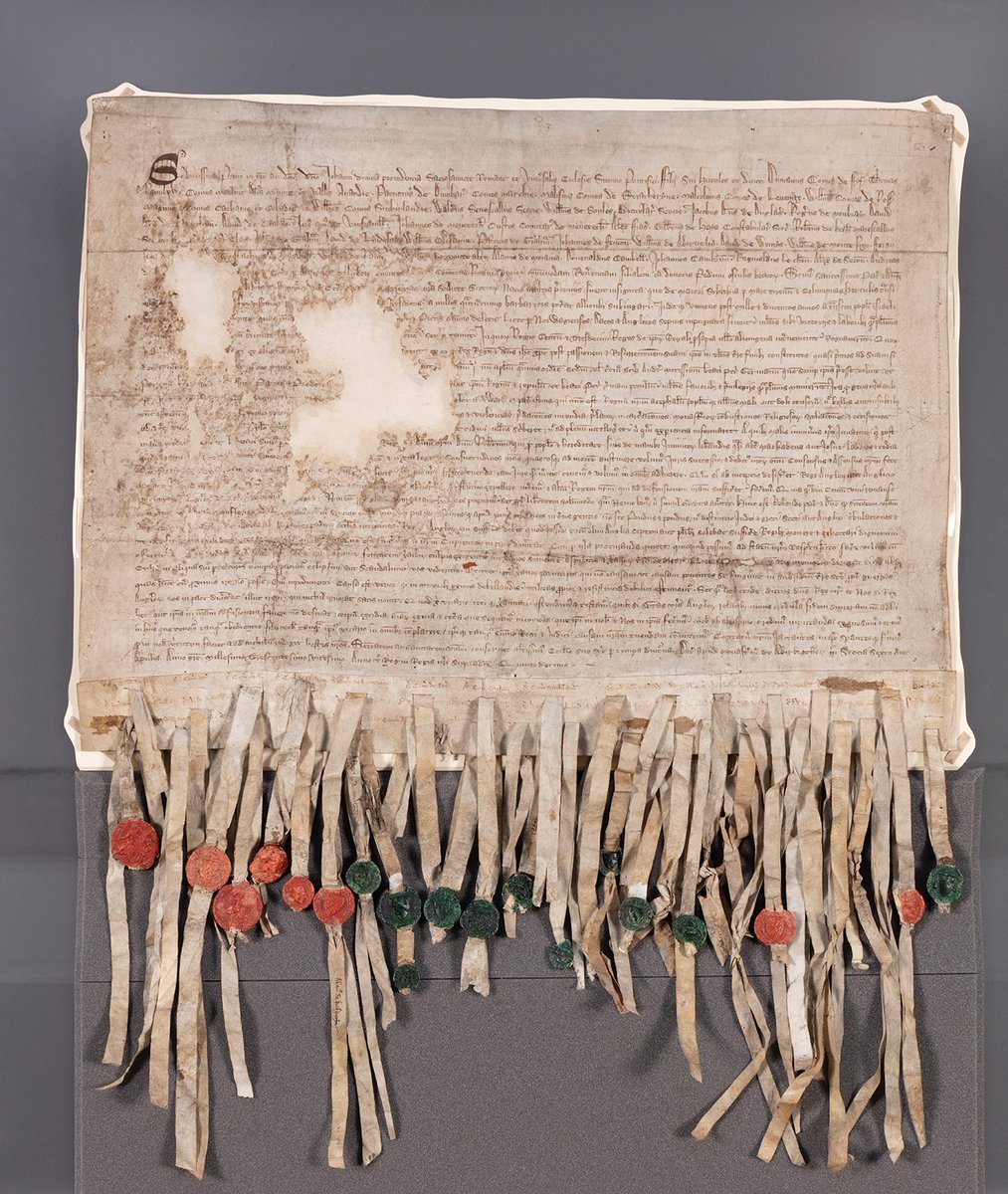 The Declaration of Arbroath is a letter, written in Latin, and signed by almost 40 Scottish barons & earls, addressed to Pope John XXII.The Pope was a major political figure throughout most of the Middle Ages, and this was a bit like sending a letter to the United Nations.