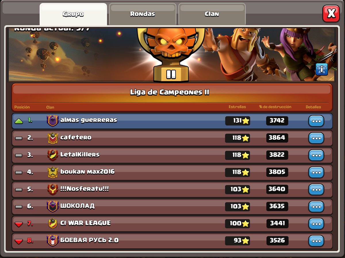 Y así acaba nuestra tercera guerra de liga ¿Subiremos a campeones 1? 🍀🍀🍀🍀 Suerte compañeros, está en nuestras manos