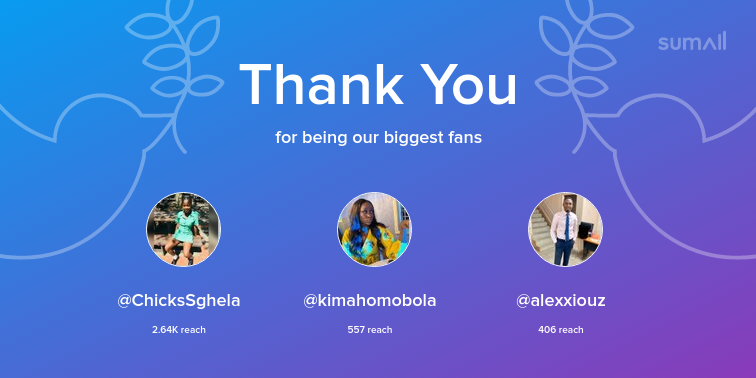 Our biggest fans this week: ChicksSghela, kimahomobola, alexxiouz. Thank you! via sumall.com/thankyou?utm_s…