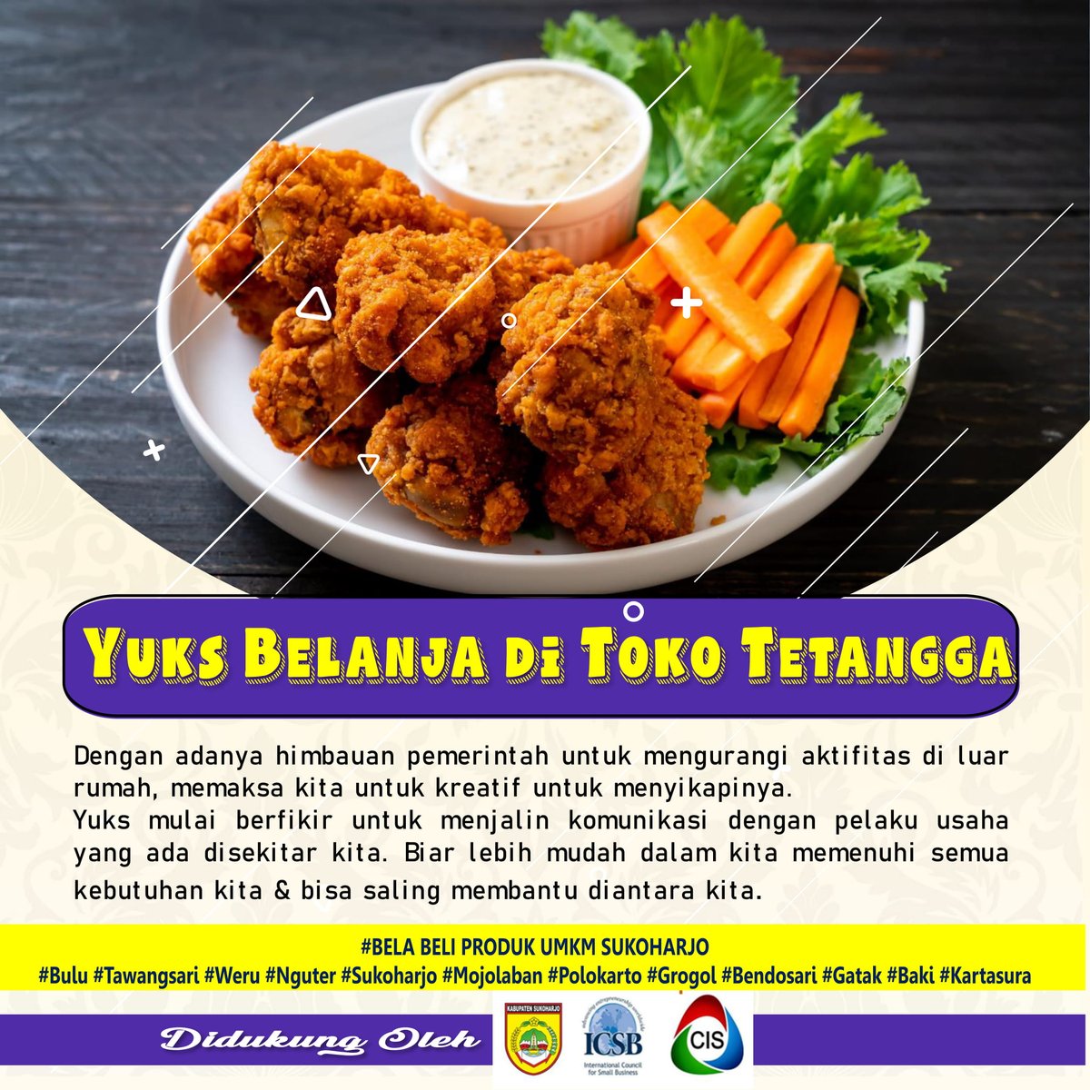 ppid_sukoharjo's tweet photo. Yuks Belanja di Warung/Toko Tetangga
Dengan adanya himbauan pemerintah untuk mengurangi aktifitas di luar rumah, memaksa kita untuk kreatif menyikapinya.
@ganjarpranowo
@provjateng
@kominfo_jtg
@ppid_jateng
#belabeliprodukumkmsukoharjo
#ppidskh
#DiRumahAja https://t.co/dZhk3kCqmJ