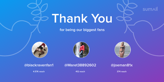 Our biggest fans this week: blackravenfan1, Maret38892602, joeman81x. Thank you! via https://t.co/vfXGQ8T5p7
