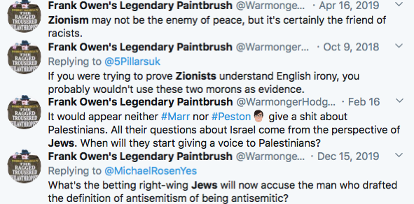1/4 (THREAD) The one person who has epitomised Corbynist antisemitism over the last few years is Jeff Mitchell ( @WarmongerHodges), an obsessive, virulently antisemitic  @UKLabour member from Bristol. HT/ @_samisaviv  @gnasherjew  @Keir_Starmer  @LabourAgainstAS  @lordjohnmann  @EHRC