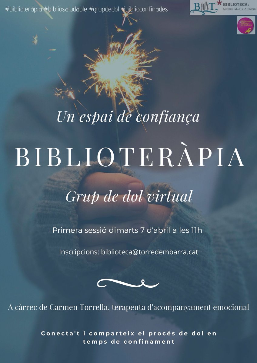 La @bibliolatorre posa en marxa un grup de dol virtual per a atendre persones que estan patint un procés de dol #confinament #coronavirus #COVID19 

🗓️ Dimarts i dijous
⌚️ 11 i 17 h
📩 biblioteca@torredembarra.cat

ℹ️ bit.ly/3bVPvXX

#Torredembarra #QuedatACasa #JoActuo