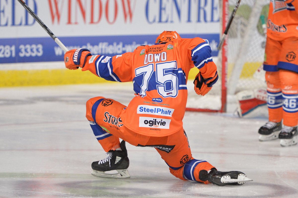 steelershockey's tweet photo. 📺 No one celebrates like @dowdy75 celebrates.

Whilst there isn't much to celebrate at the present time we can't wait to see more celebrations like this at the @SheffieldArena next season.

#BleedOrange https://t.co/ip8oKulZfm