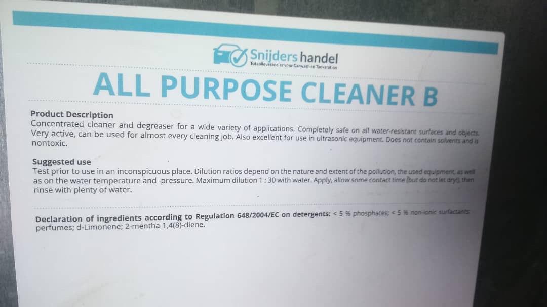 EbrahimCompany's tweet photo. @SnijdersHandel Hi, we bought your "all purpose cleaner B" detergent, now we want to have data sheet and instruction from this product. we would appreciate if you send this information to us.
Please contact us by:
maryam.osanlou61@gmail.com https://t.co/c5xA2zSTUa