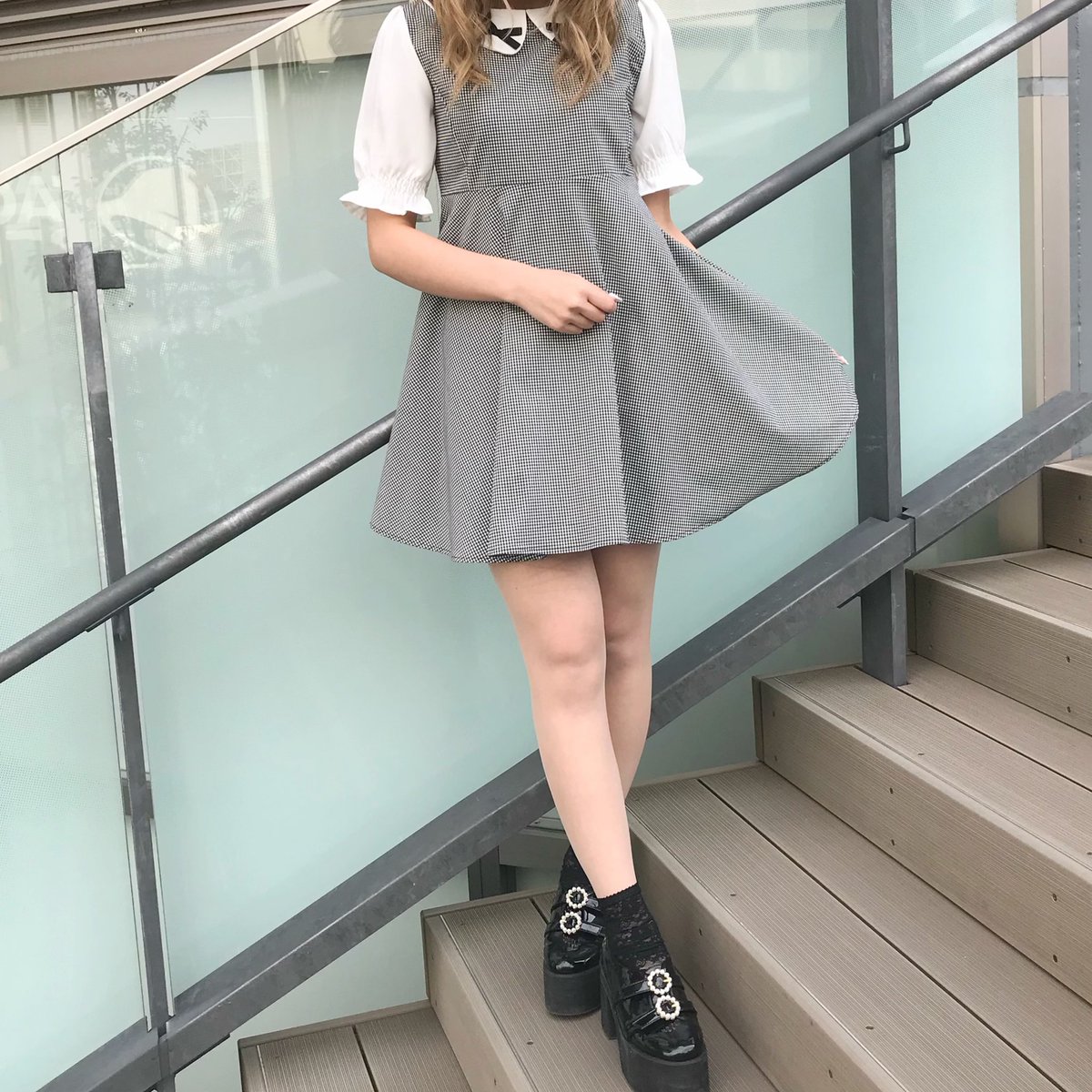 Evelyn Evelyn 渋谷parco 襟リボンop お問い合わせも多かった人気商品が 半袖になって再入荷致しました パフ袖と襟に付いている リボンがpointのワンピース Pi Gingham Bk の３色展開になっております ໒ ﾟ Op 7 900