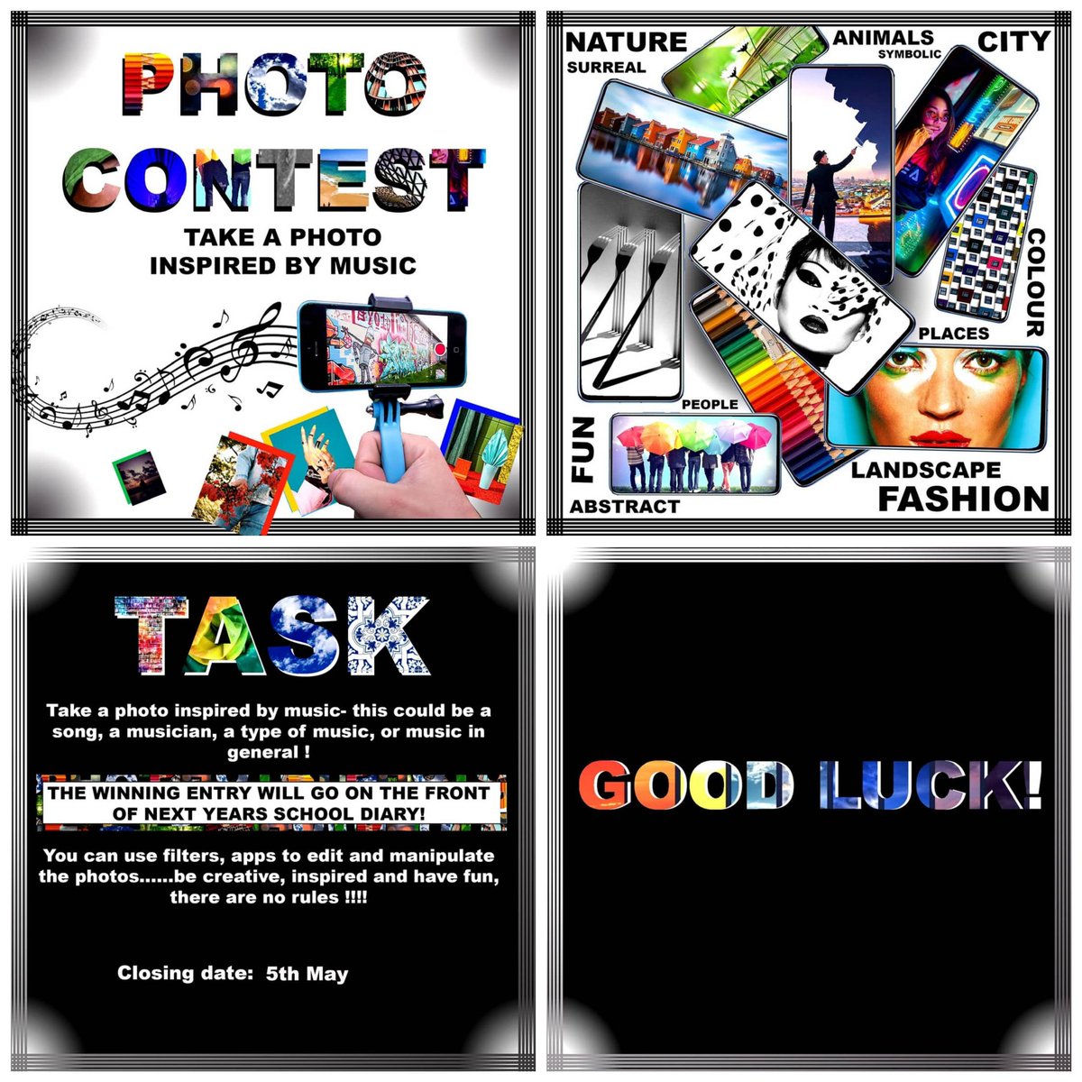 I Concurso de Fotografía. Se debe enviar una foto al email concurso@iesmanueldefalla.com La foto debe estar inspirada en la música y se pueden utilizar filtros, manipular las fotos, etc... Lo importante es la creatividad. La fecha máxima para enviar la foto es el 5 de mayo