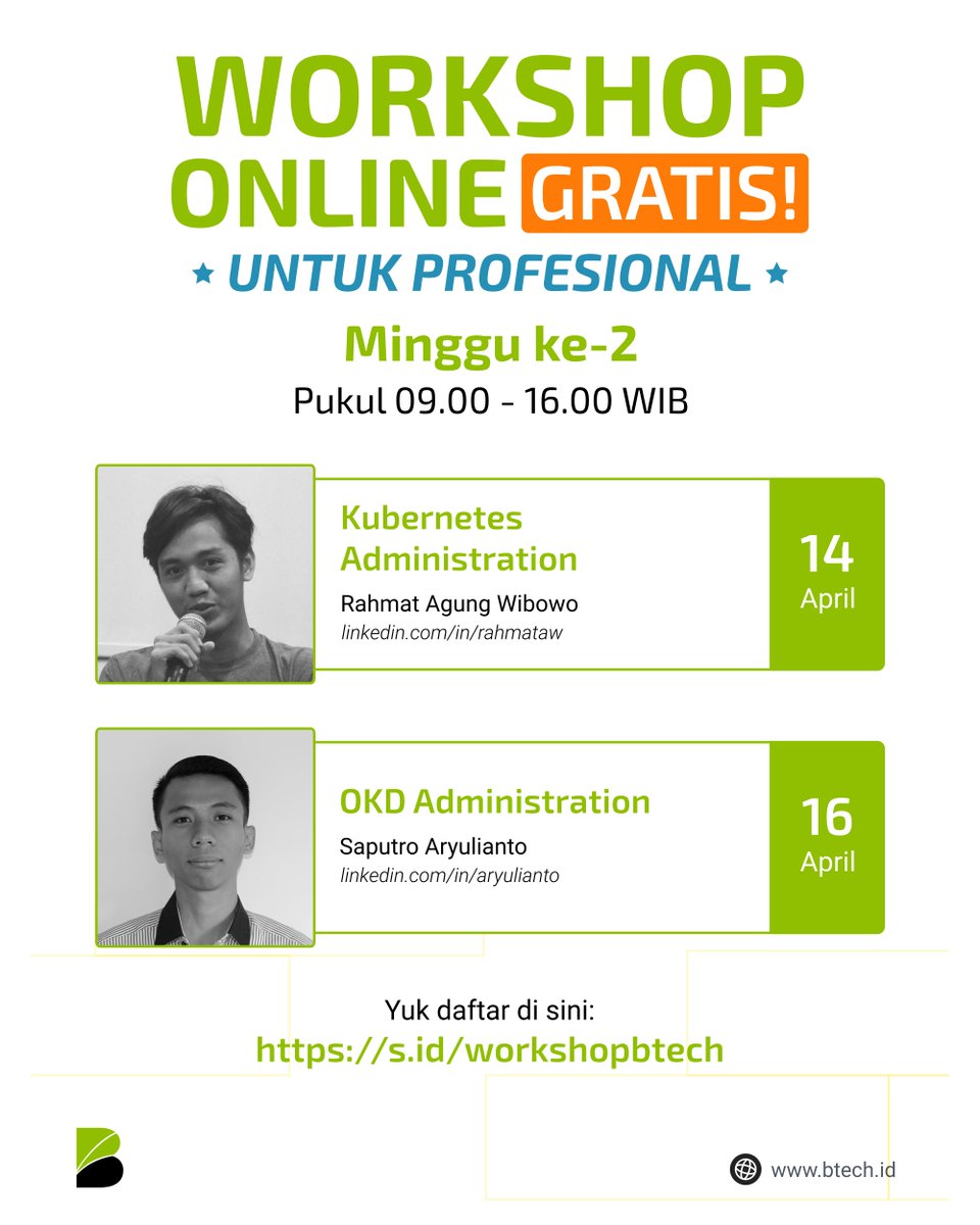 btechpt's tweet photo. Halo BBud, mimin mau lanjut kasih kabar tentang Workshop Online Sesi ke-2. Kalau ada yang mau ditanya, kontak mimin ya :)
.
#dirumahaja #btechtraining #trainingwithbtech #techiewithbtech #devopstraining https://t.co/zOGit2Phza