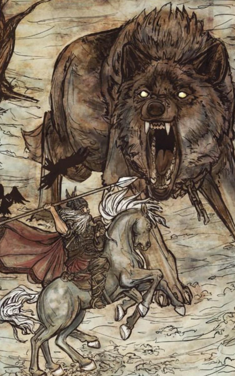 Wolves would have been common in Ireland's Viking invaders' mythology, particularly in association with the god Odin! He was devoured by the wolf Fenrir despite having 2 wolf companions; Geri (hungry) & Freki (ravenous)! Emil Doepler (1905) & Arthur Rackham. 