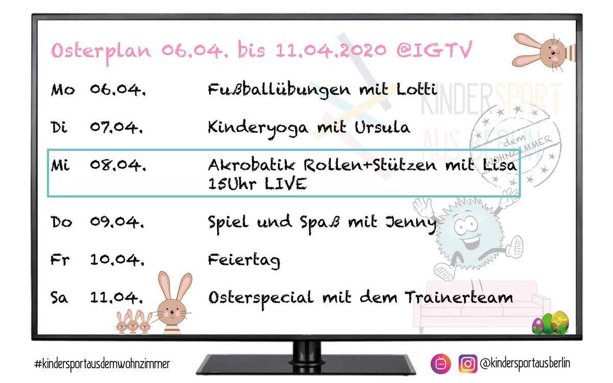 Neue Woche, neue Sessions bei #kindersportausdemwohnzimmer

🐰💐