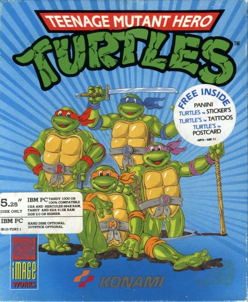 2. Teenage Mutant Ninja TurtlesEste juego imposible (literalmente) de completar venía en un único disquete de 5¼".Lo compré queriendo realmente el que estaba en las recreativas (del PRYCA de Málaga por la época)Aún así lo disfruté mucho porque las tortugas son mi infancia