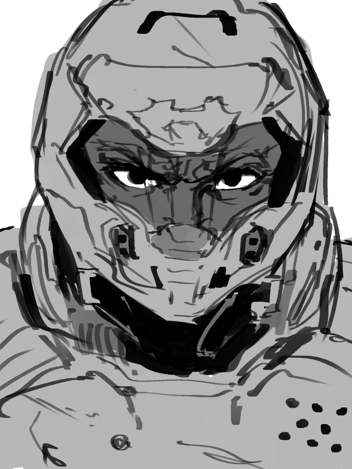 first two parts of #SixFanarts 

ellen ripley and doomguy 