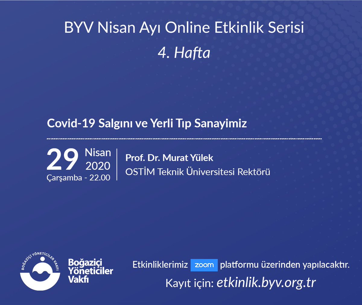 #EvdeHayatVar 🏠dediğimiz bu günlerde, etkinliklerimizi online kanallardan devam ettiriyoruz. Nisan ayı boyunca haftada 2 kere sizlerle birlikte olacağız. Programın detaylarını aşağıda görebilirsiniz. 
etkinlik.byv.org.tr
#NisandaBYV