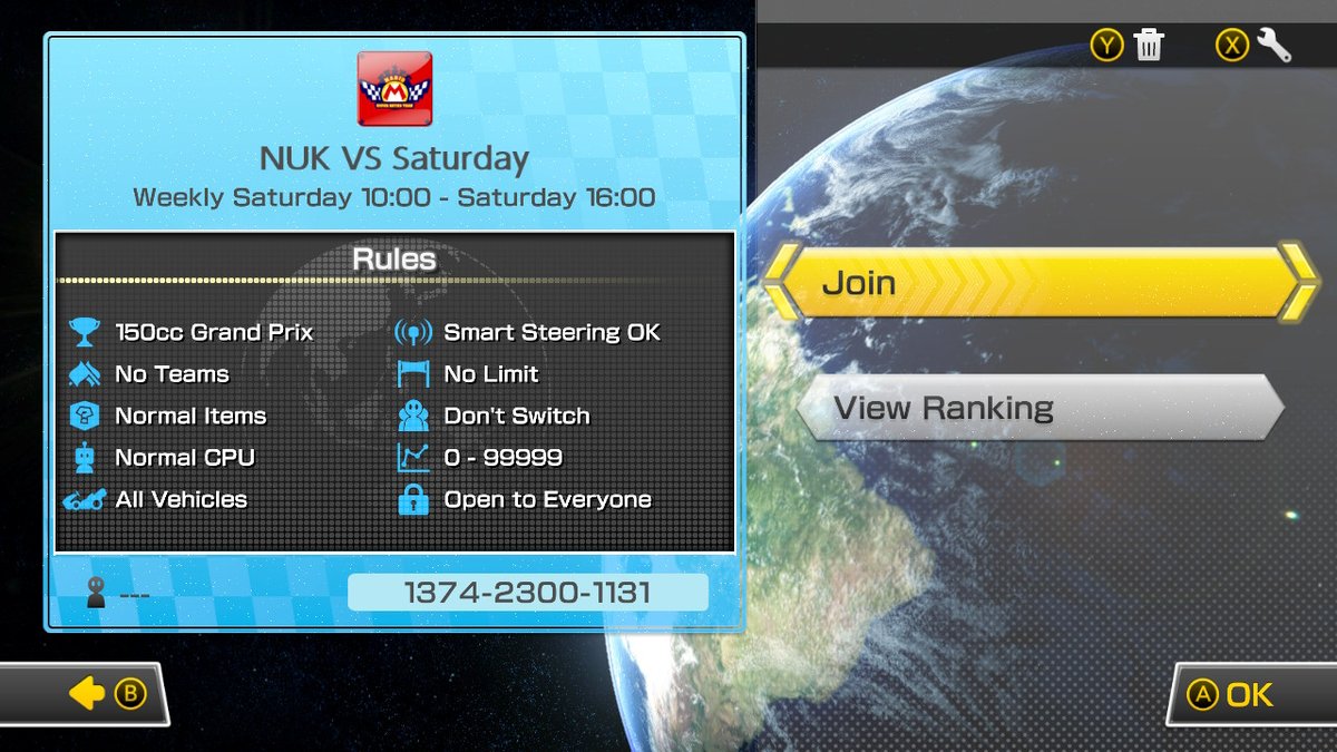NintendoUKVS's tweet photo. Introducing the NUK VS Cup in Mario Kart 8 Deluxe! We’ll be racing on Tuesdays, Thursdays, Saturdays and Sundays! Here are the codes you need if you’d like to join (timing is UK time):

Tues: 1550-5316-8171
Thurs: 3910-9450-7051
Sat: 1374-2300-1131
Sun: 2845-2563-1019 https://t.co/5uBVbC6h7w