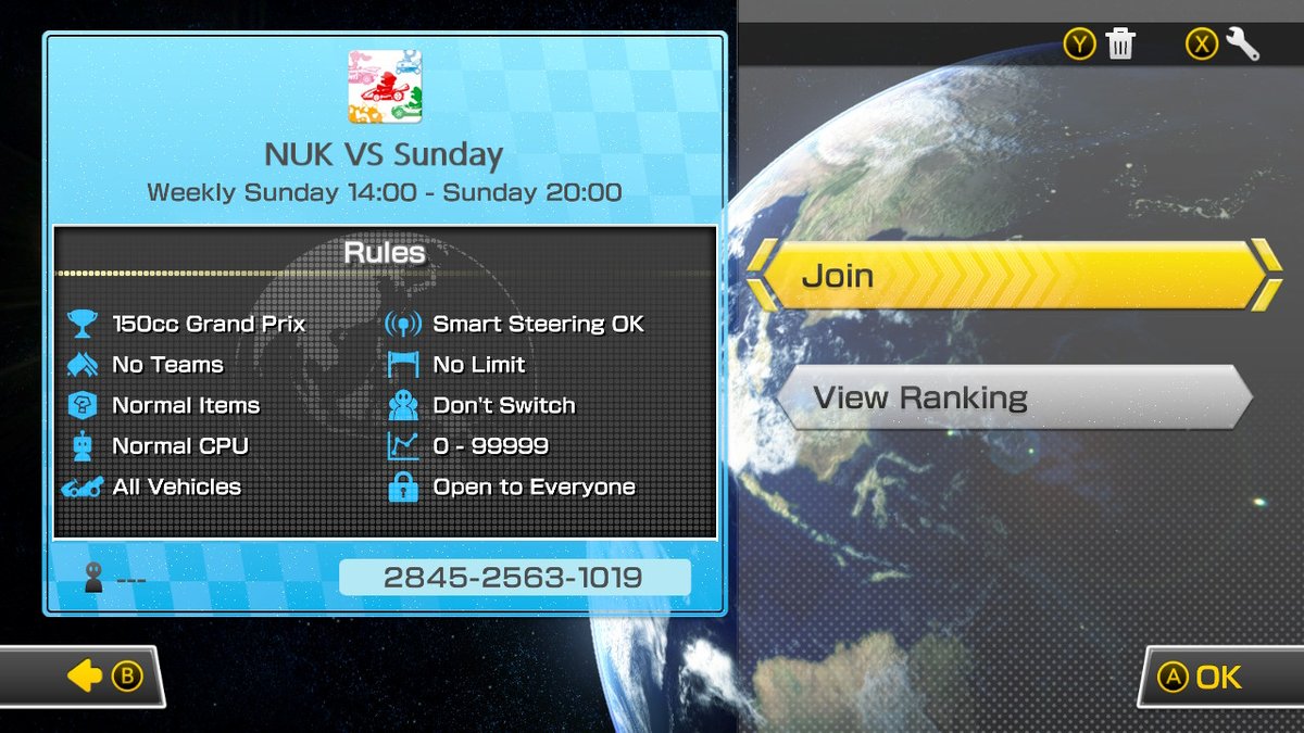 NintendoUKVS's tweet photo. Introducing the NUK VS Cup in Mario Kart 8 Deluxe! We’ll be racing on Tuesdays, Thursdays, Saturdays and Sundays! Here are the codes you need if you’d like to join (timing is UK time):

Tues: 1550-5316-8171
Thurs: 3910-9450-7051
Sat: 1374-2300-1131
Sun: 2845-2563-1019 https://t.co/5uBVbC6h7w