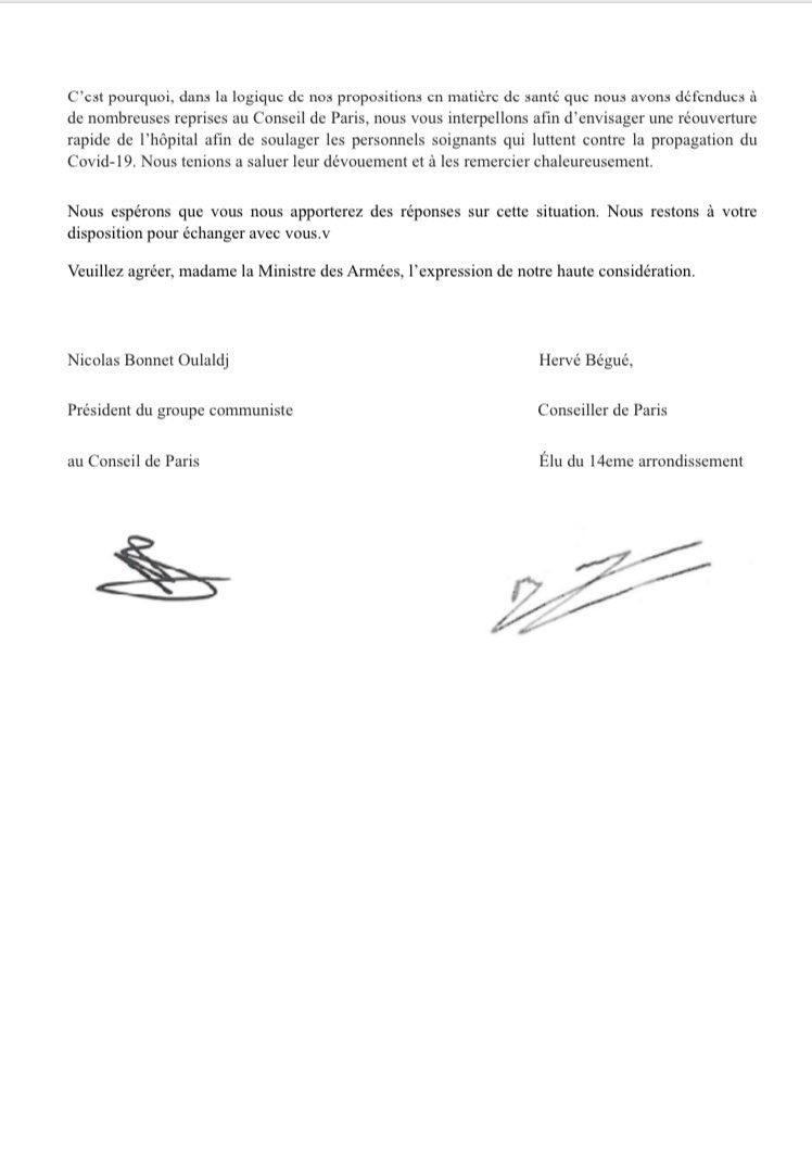rvbegue's tweet photo. J’ai adressé aujourd’hui avec Nicolas Bonnet Oulaldj un courrier à la ministre des armées afin de réquisitionner le Val-De-Grace dans le cadre de la lutte contre le Covid19. Dès 2014 j’étais intervenu au Conseil de Paris afin de m’opposer à cette fermeture. Il faut agir vite ! https://t.co/FBf6uHXyNE