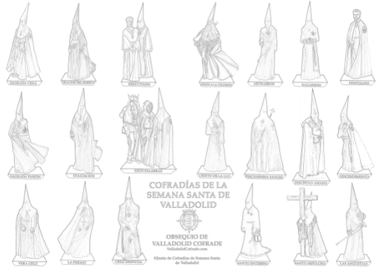 VCofrade's tweet photo. ✂️Ya te puedes descargar los recortables de las 20 Cofradías de Valladolid, a todo color o en Blanco y Negro para colorearlo tú mismo.🎨
⬇️⬇️⬇️
https://t.co/MUTjQF2vHr https://t.co/Rex1yY9VBU