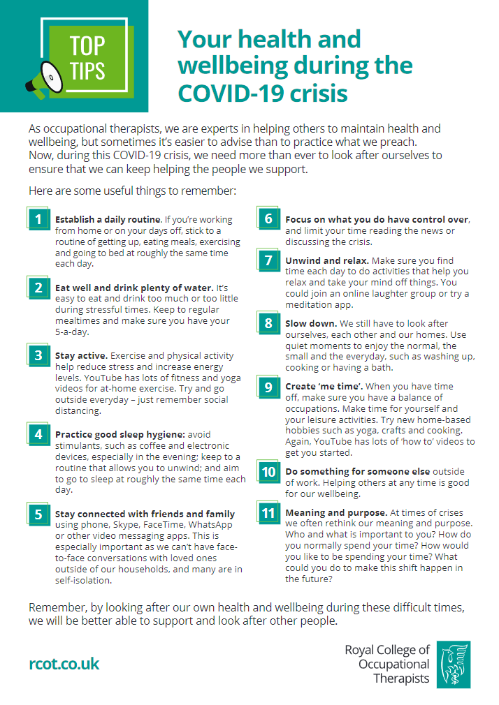 Royal College Of Occupational Therapists Now More Than Ever Occupational Therapists Need To Look After Themselves To Ensure They Can Keep Helping The People They Support During Covid19 Check Out Royal College Of Occupational Therapists Now More Than Ever Occupational Therapists Need To Look After Themselves To Ensure They Can Keep Helping The People They Support During Covid19 Check Out