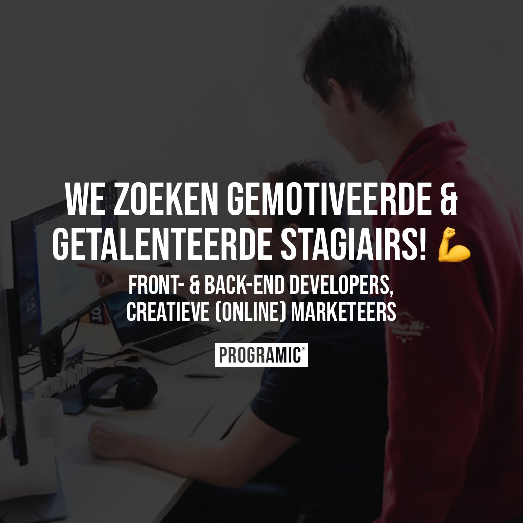ProgramicHq's tweet photo. Programic is op zoek naar stagiairs! 📢

Bij @ProgramicHq zijn we op zoek naar stagiairs front- en/of back-end development en creatieve marketing-stagiairs! Denk jij dat je bij ons bedrijf past en heb je interesse of wil je meer info? Neem dan contact met ons op! https://t.co/wRu0w4wVoB