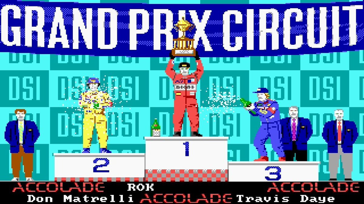 6. Grand Prix CircuitReleseado para DOS en 1988, fue otro de mis primeros juegos de carreras.Muchas horas echadas en cualificación más circuitos. La época dorada de Accolade, un año antes de ser adquirido por Infogrames.Tenía 3 coches diferentes para elegir.