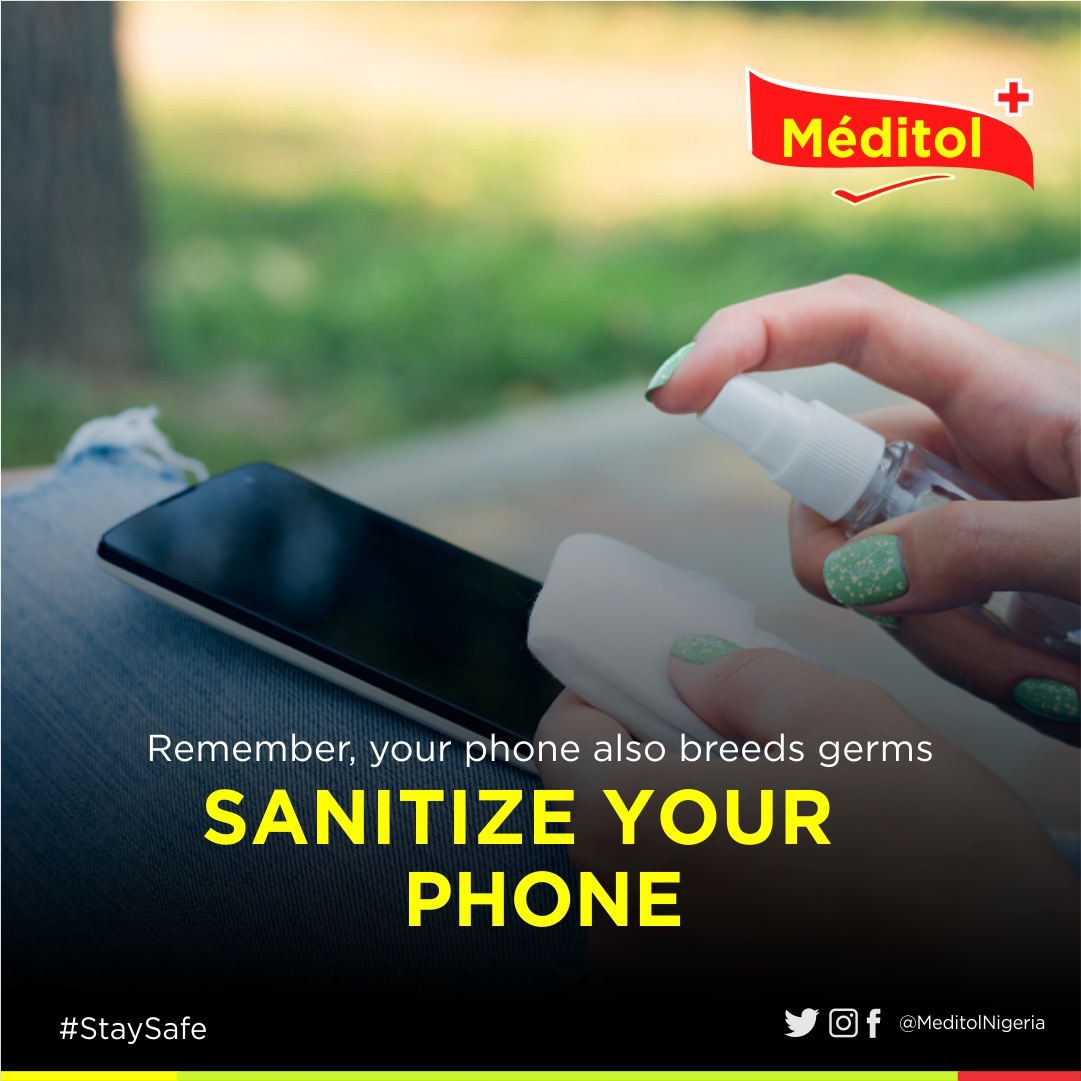 MeditolNigeria's tweet image. As the week begins, remember that your phones also breed germs. 
Stay clean by disinfecting your phones from time to time.
Tag a friend who should know this.
.
#MeditolNigeria #MondayQuotes #HealthyLiving