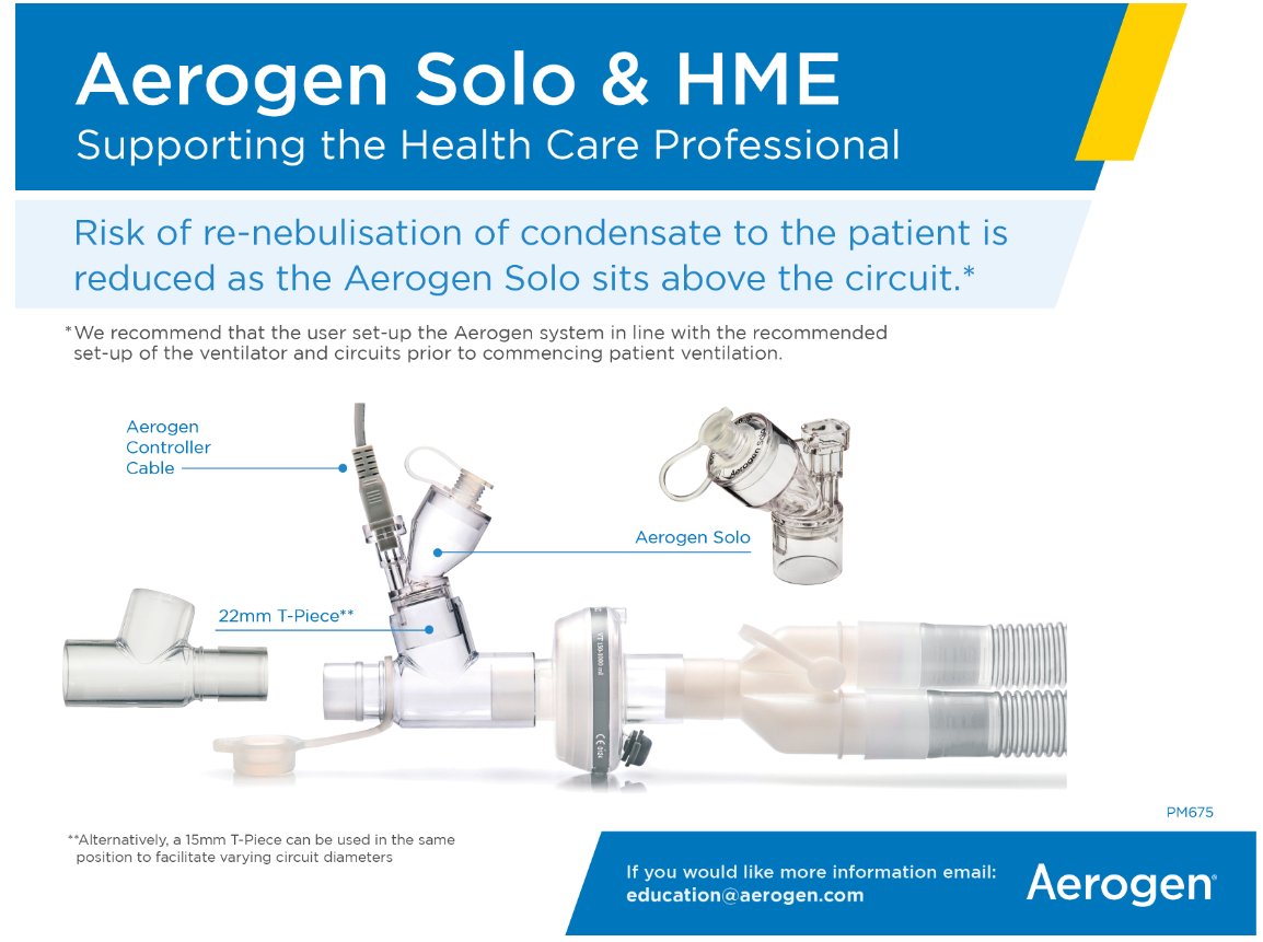 Aerogenστο X: ""*Aerogen set up with a HME* Aerogen Solo, placed at the  patient end, remains in-line and can be refilled without breaking the  circuit. https://t.co/OxVbHjsnYf / X