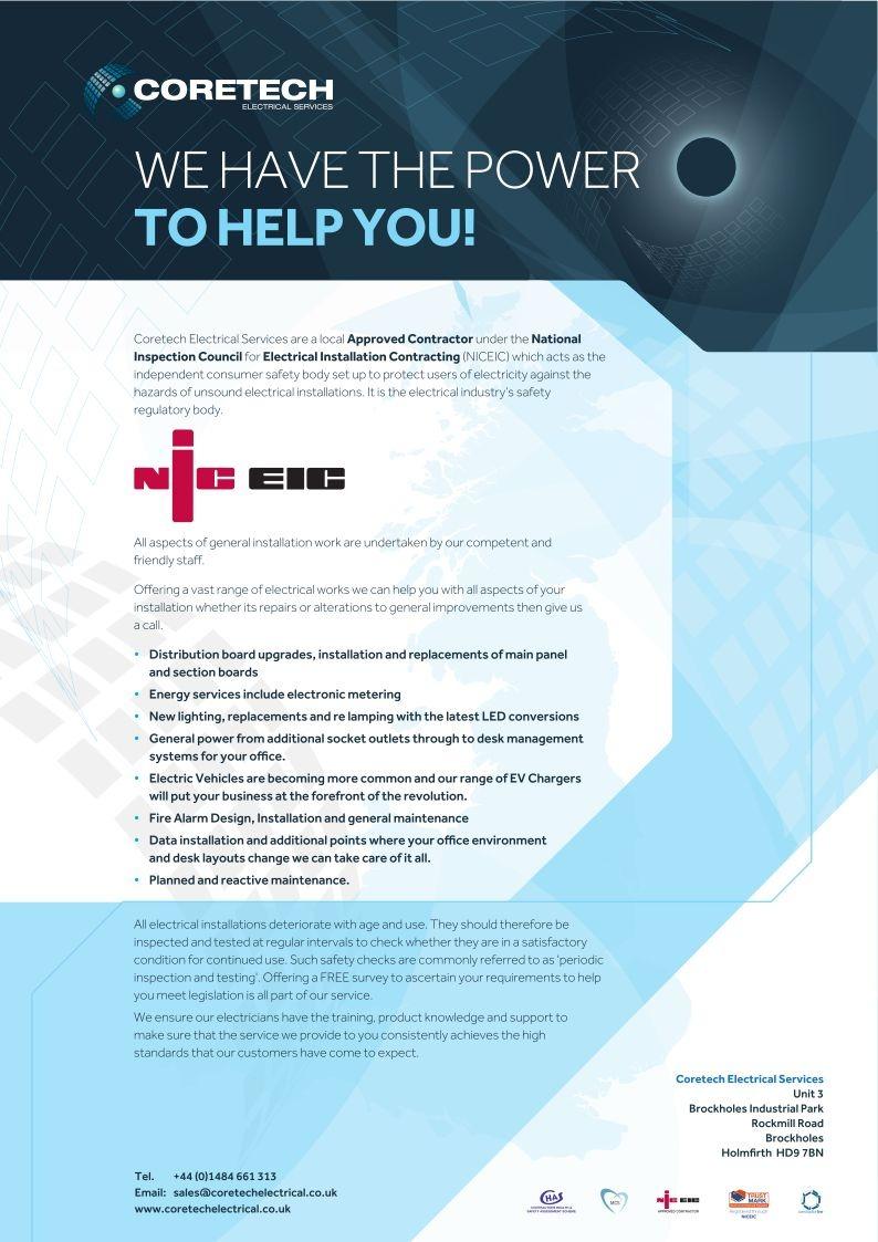 CoretechElec's tweet photo. As the COVID-19 crisis continues to develop we are aligning our service capabilities. Coretech Electrical Services remain open 24/7 for Emergencies, we strictly follow all Government and NHS guidelines and use appropriate social distancing. If you need us call us 01484 661313 https://t.co/k6JBt1Jzdh