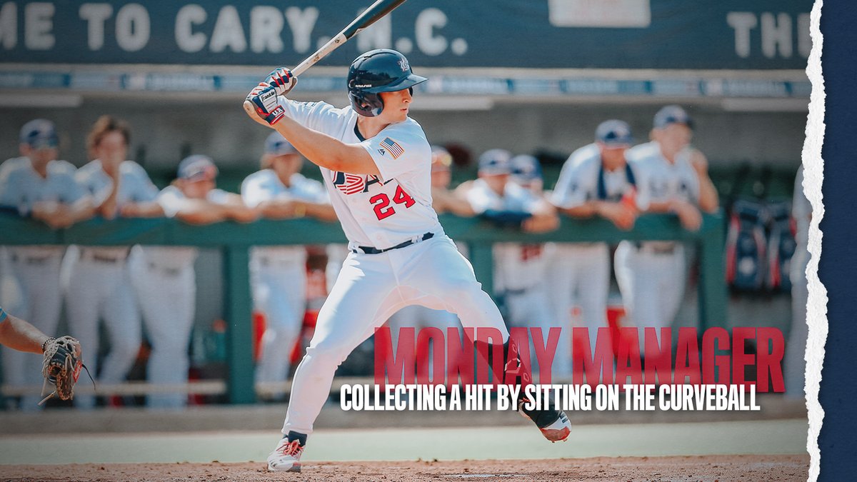USABaseball's tweet photo. Recognizing pitches and what approach to take will likely lead to a base hit. In today's #MondayManager, watch a batter collect a hit by sitting on a curveball.

🎥: https://t.co/zWYDE3kSUN https://t.co/7h72wutHL1