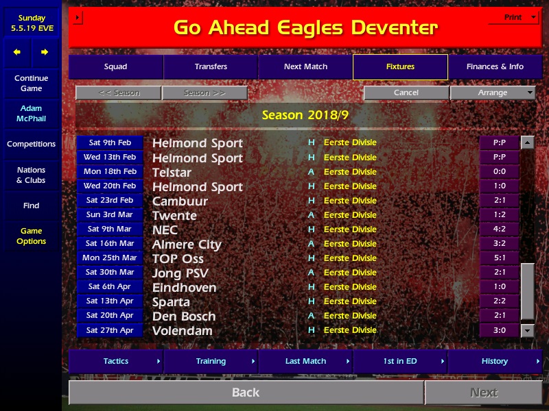 ...Aside from a disappointing draw at home to a Tim Coremans inspired Sparta , The Eagles keep winning as the season heads into May. They travel to Dordrecht knowing a win will see them clinch the Eerste Division title and promotion to the Eredivisie.... #CM0102