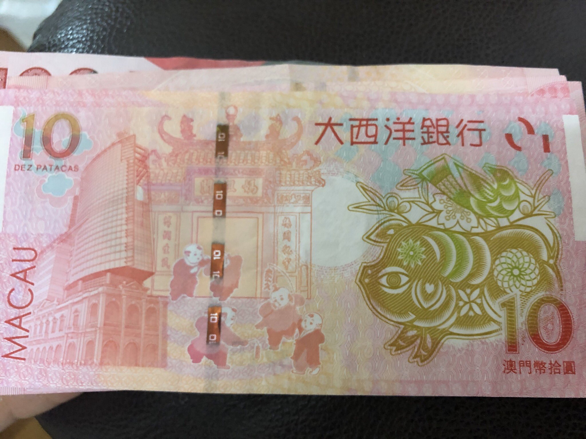 マカオ政府公認ガイド椿 豚さんの紙幣 10mop マカオパタカ 約135円 可愛くて使えません 巳年の紙幣と一緒にしまいました マカオ 外貨