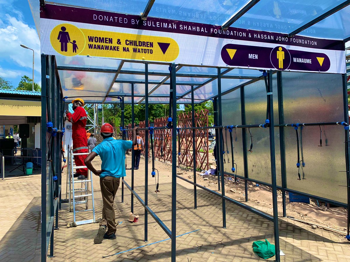 MombasaCountyKe's tweet photo. An automated State-of-the-Art Spray Booth to be used for disinfecting all ferry users is currently being installed at the Likoni Crossing Channel courtesy of the @HassanAliJoho and @SuleimanShahbal Foundations. The project will be commissioned this afternoon by our Governor. https://t.co/GQj1f0SA8P
