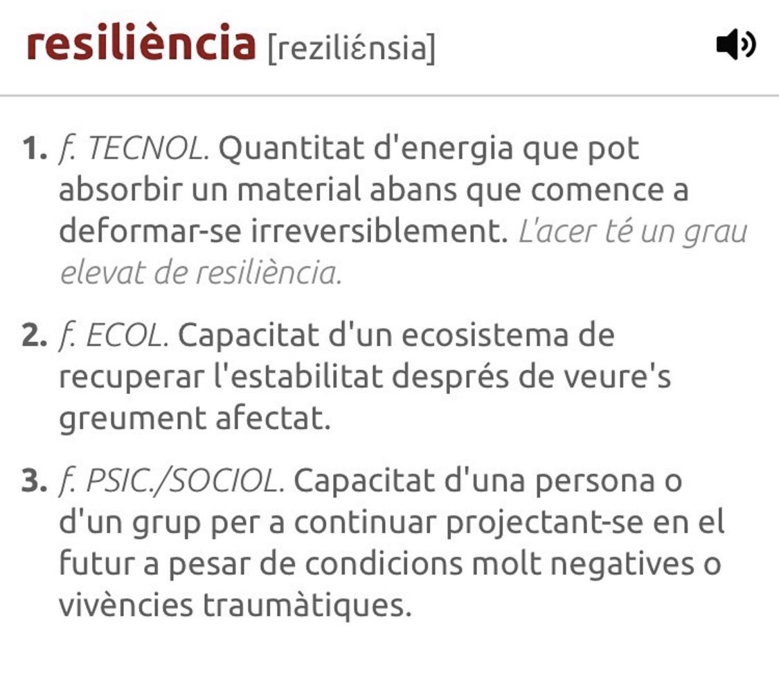 andreareqfeb1's tweet photo. D’aquest terme, el que ens interessa és l tercera accepció. Aquesta setmana coneixem què és la resiliència en l’assignatura d’Educació per a la diversitat #MP1855B https://t.co/8c5B861dpG