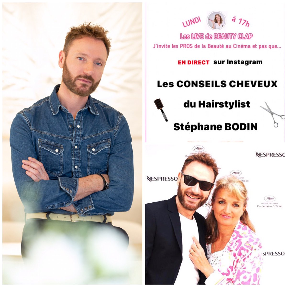 beautyclap's tweet photo. LIVE de BEAUTYCLAP à 17h avec le Coiffeur de Stars @stephane_bodin Hairstylist  : CONSEILS et ASTUCES pour vos  CHEVEUX pendant le confinement
#livedebeautyclap #stephanebodin #instalive #hairstylist #conseilscheveux https://t.co/RDNwETrbQP