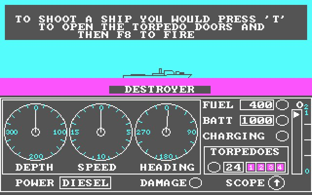 11. GATOVolvemos al mundo del CGA/EGA y sonidos estridentes desde el PC Speaker, con un juego donde controlamos un submarino.Mis padres casi me matan por jugarlo a la hora de la siesta porque cuando suena la alarma del submarino es peor que cuando usabas el modem...