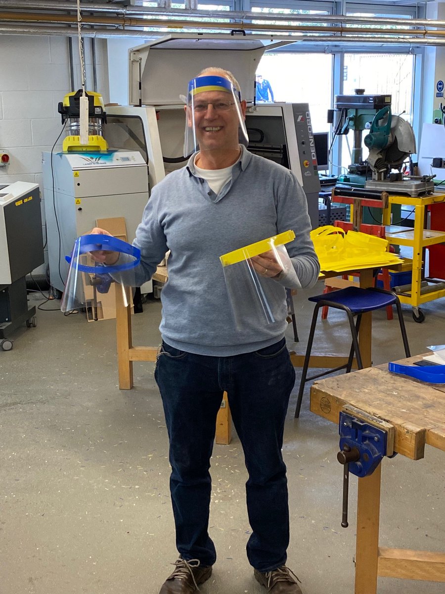 ReedsSchool's tweet photo. Our Design &amp; Technology Dept continue to make PPE equipment for local hospitals. 300 visors delivered to Croydon Hospital last week and more going to Royal Surrey and Epsom this week. We're delighted to support the NHS in any way we can! #NHSCovidHeroes #compassion https://t.co/aR0tqKUEC4