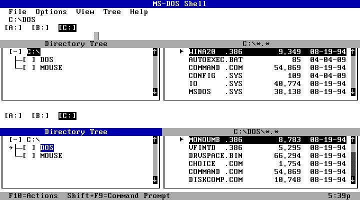 Extra 1:Antes de conocer el Norton Commander, utilizaba un navegador llamado Dos Shell.El hecho de que hubiese una UI (aunque fuese en ASCII) para moverse por directorios, ver y copiar archivos me hacía sentirme como un experto hacker xDAdemás, funcionaba con ratón!