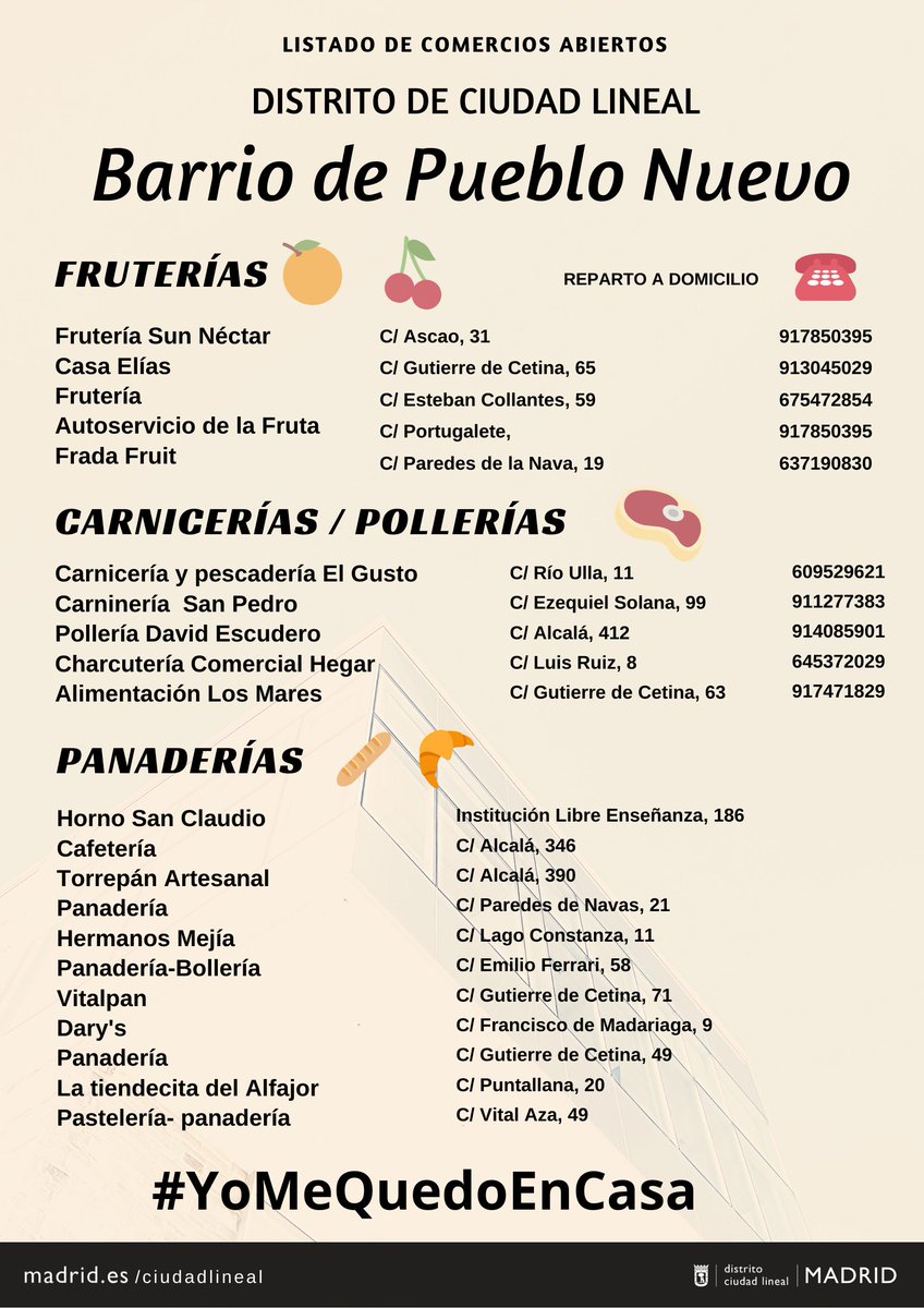 Locales abiertos en #CiudadLineal (II) #YoMeQuedoEnCasa #COVID19