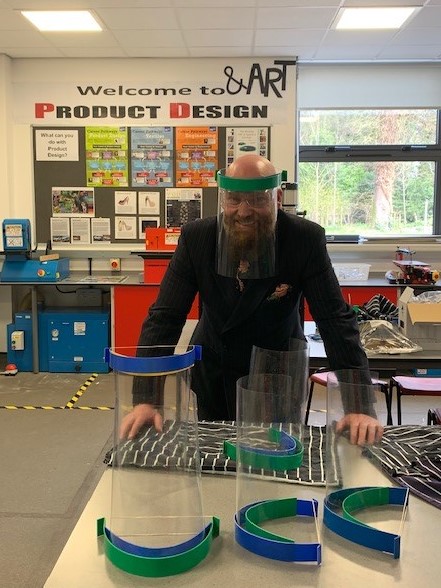 StpaulsLeic's tweet photo. Mr G - Head of Product Design has made visors using our 3D printers for University Hospitals of Leicester NHS trust. 
#NHSThankYou #StayHomeSaveLives https://t.co/2q3dqT4Ryc