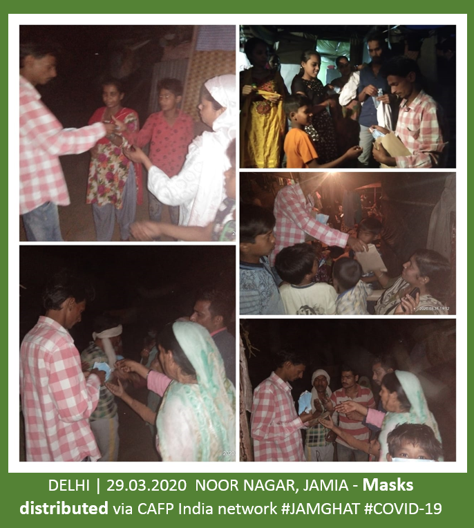 jamghathomes's tweet photo. 29.03.2020 #DELHI: NOOR NAGAR, JAMIA, Masks distributed through CAFP India #JAMGHAT 

Face Masks continue to be a big factor in slowing down spread of COVID-19 virus.

#COVID19 #Mask #Distribution #Service #coronavirus #letsfight #stayhome #staysafe #CSO #NGO #NPO #Coronaindia https://t.co/8nvRxV8L7l