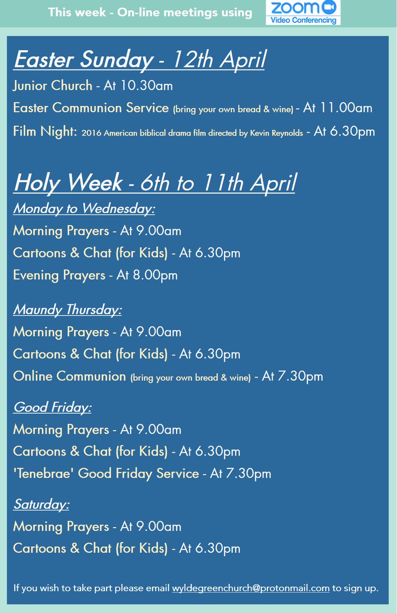 Our #HolyWeek and #Easter schedule on #Zoom...
#Boldmere #WyldeGreen #SuttonColdfield