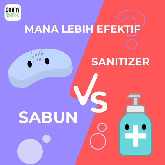 Sabun Vs Hand Sanitizer
Sebenarnya yang mana sih yang lebih efektif? Yuk cari tahu info lebih lengkap tentang kelebihan dan kekurangannya hanya di instagram @gorrywell