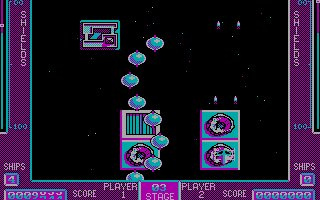 34. BedlamShoot’em-up de naves con scroll vertical, donde las versiones de ZX Spectrum and C64 son algo mejores.No recuerdo si lo jugué en B/N, en verde fósforo, o en paleta CGA...