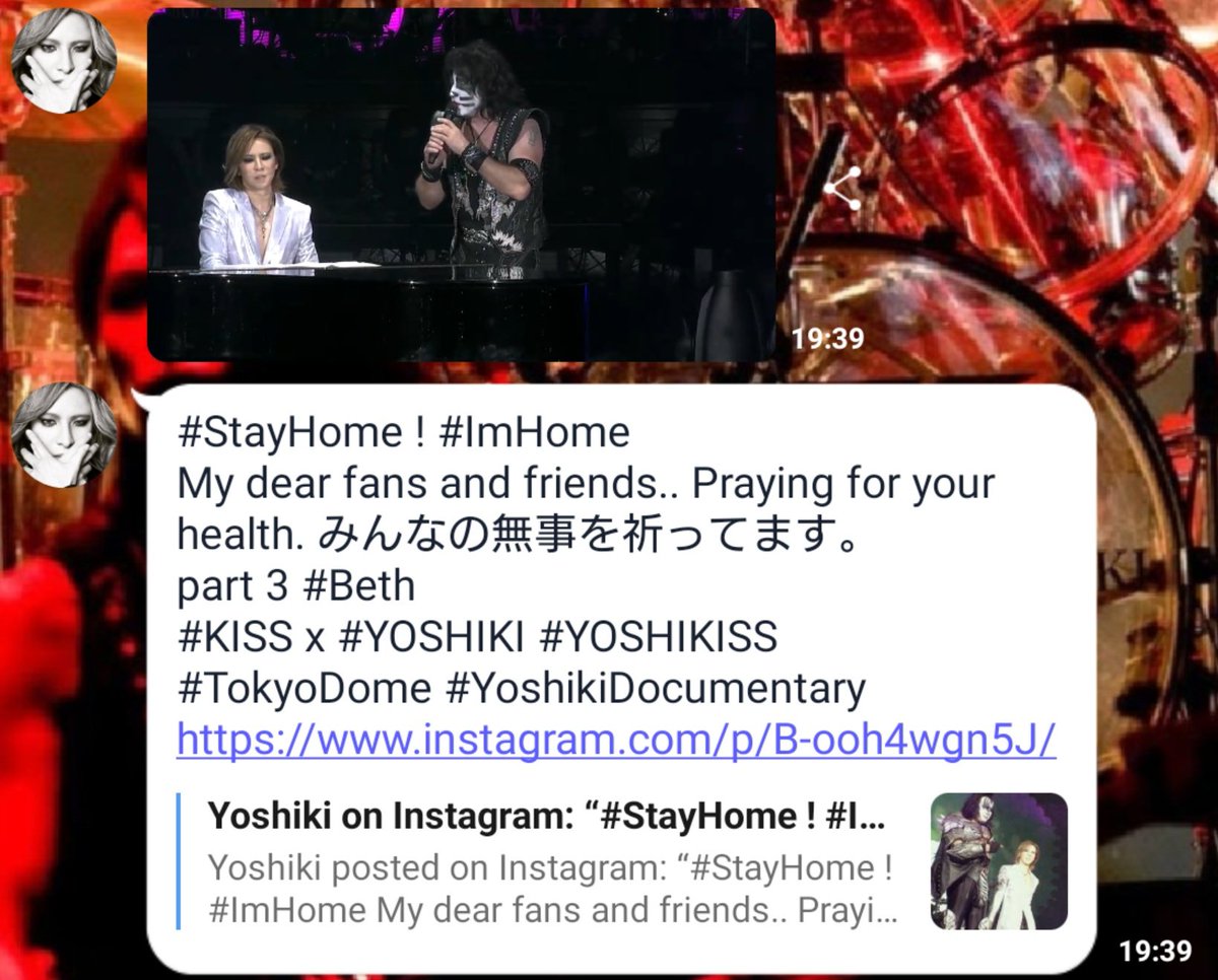 oniakax's tweet photo. @YoshikiOfficial
#YOSHIKI
LINE
#StayHome ! #ImHome
My dear fans and friends.. Praying for your health. みんなの無事を祈ってます。
part 3 #Beth
#KISS x #YOSHIKI #YOSHIKISS
#TokyoDome #YoshikiDocumentary
https://t.co/qOezuXAwyg https://t.co/aESdlVpH1S