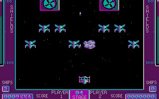 34. BedlamShoot’em-up de naves con scroll vertical, donde las versiones de ZX Spectrum and C64 son algo mejores.No recuerdo si lo jugué en B/N, en verde fósforo, o en paleta CGA...