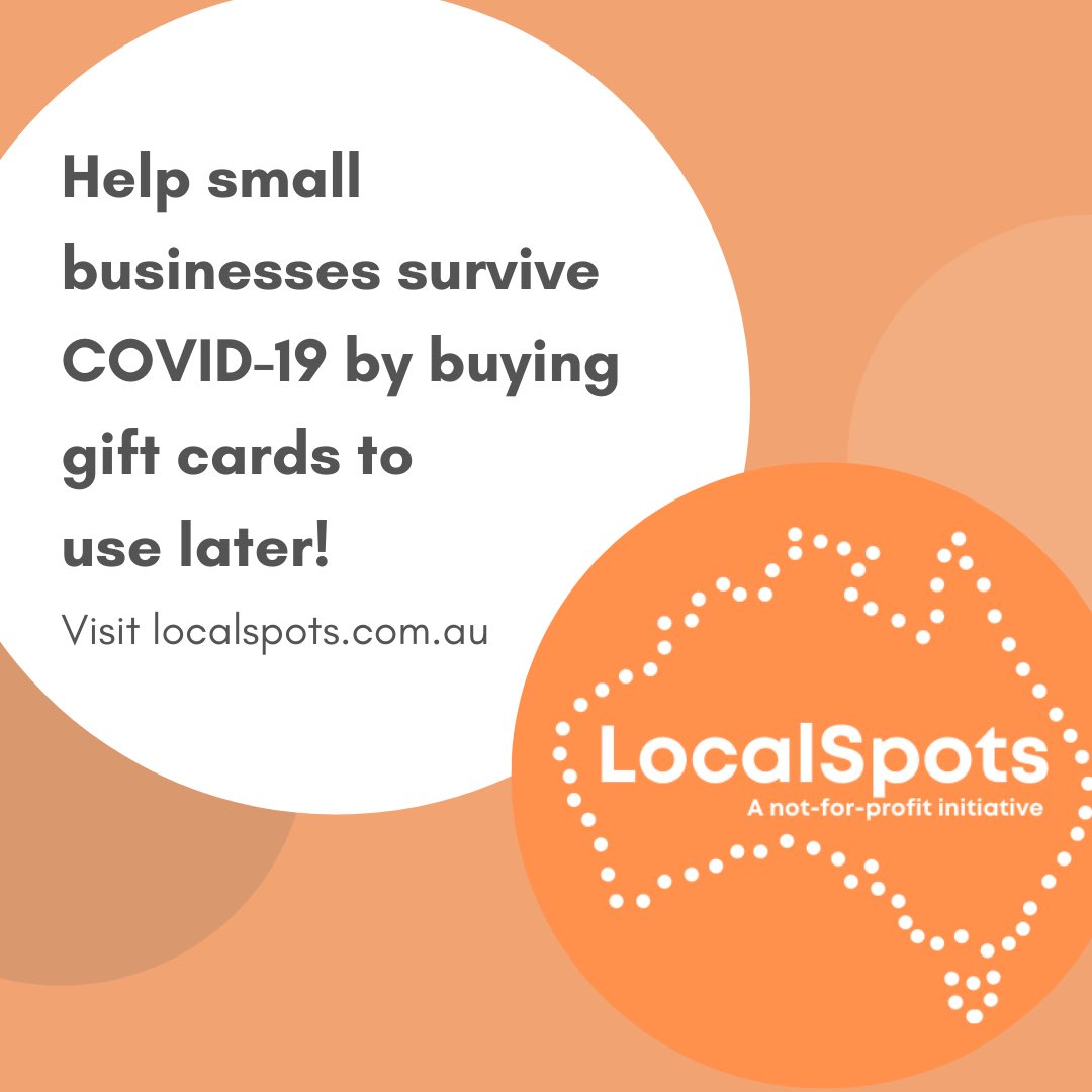 LocalSpotsAU's tweet photo. Hey there! 💪🏼 #elbowtap We’re a team of dedicated volunteers helping small businesses affected by #COVID19. Show your support by purchasing a gift card starting at $10 to your favourite local businesses at https://t.co/I8QctTB9Aw today! #local #community #coronaisbetterasabeer https://t.co/XdandEKFUt