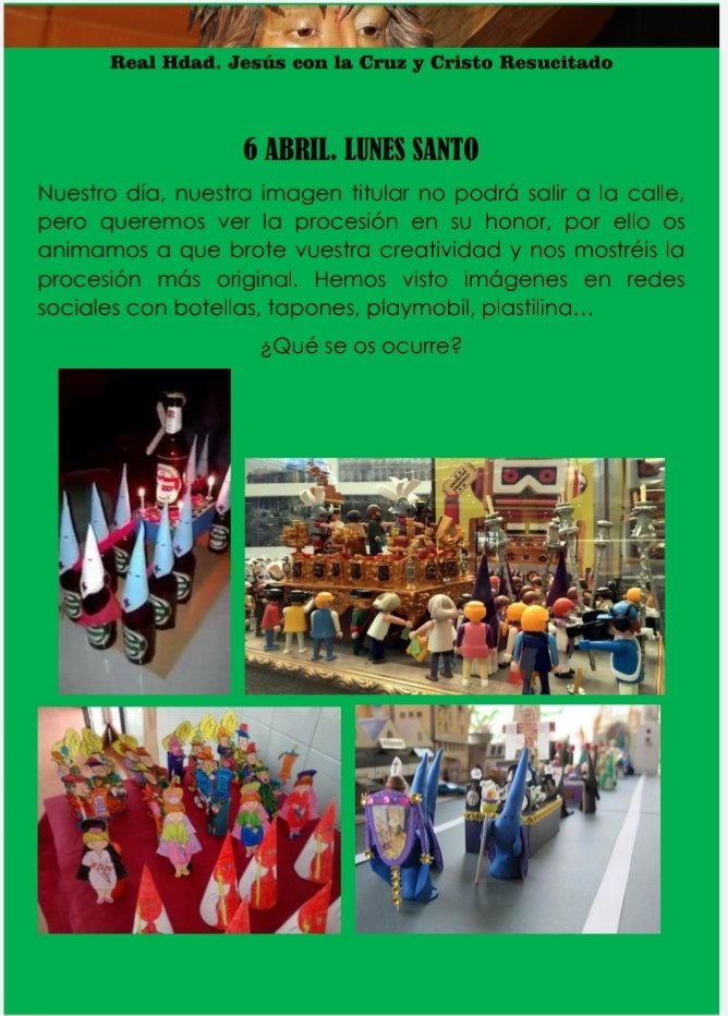 Hoy te proponemos imaginación para mostrar cómo imagináis nuestra procesión de Lunes Santo