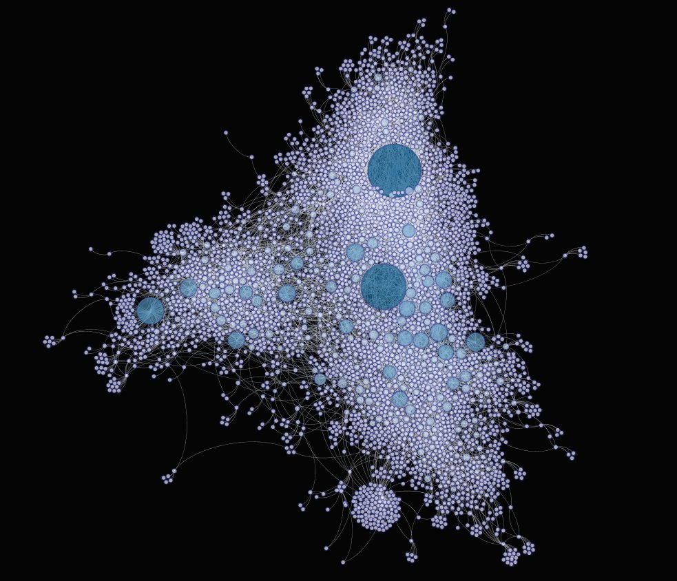 Chilton’s Who’s Who names collaborations among musicians, within the jazz world and also more broadly in pop, rock and folk. Here is the network of the entire network of musicians named within Who’s Who (N=3558) with nodes sized by betweenness centrality 12/