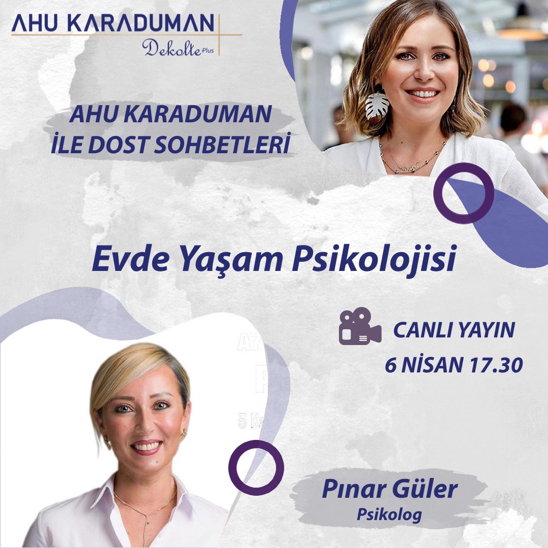 Ahu Karaduman ile Dost Sohbetlerinde bu hafta konumuz; “Evde Yaşam Psikolojisi”
Konuğumuz; Psk. Pınar Güler
Sormak istediklerinizi bu postun altına yazabilirsiniz.
Saat: 17.30’da görüşmek üzere.
Canlı yayın linkimiz; bit.ly/2ULCtXj
♥️ #evdekal #stayhome #ahukaraduman
